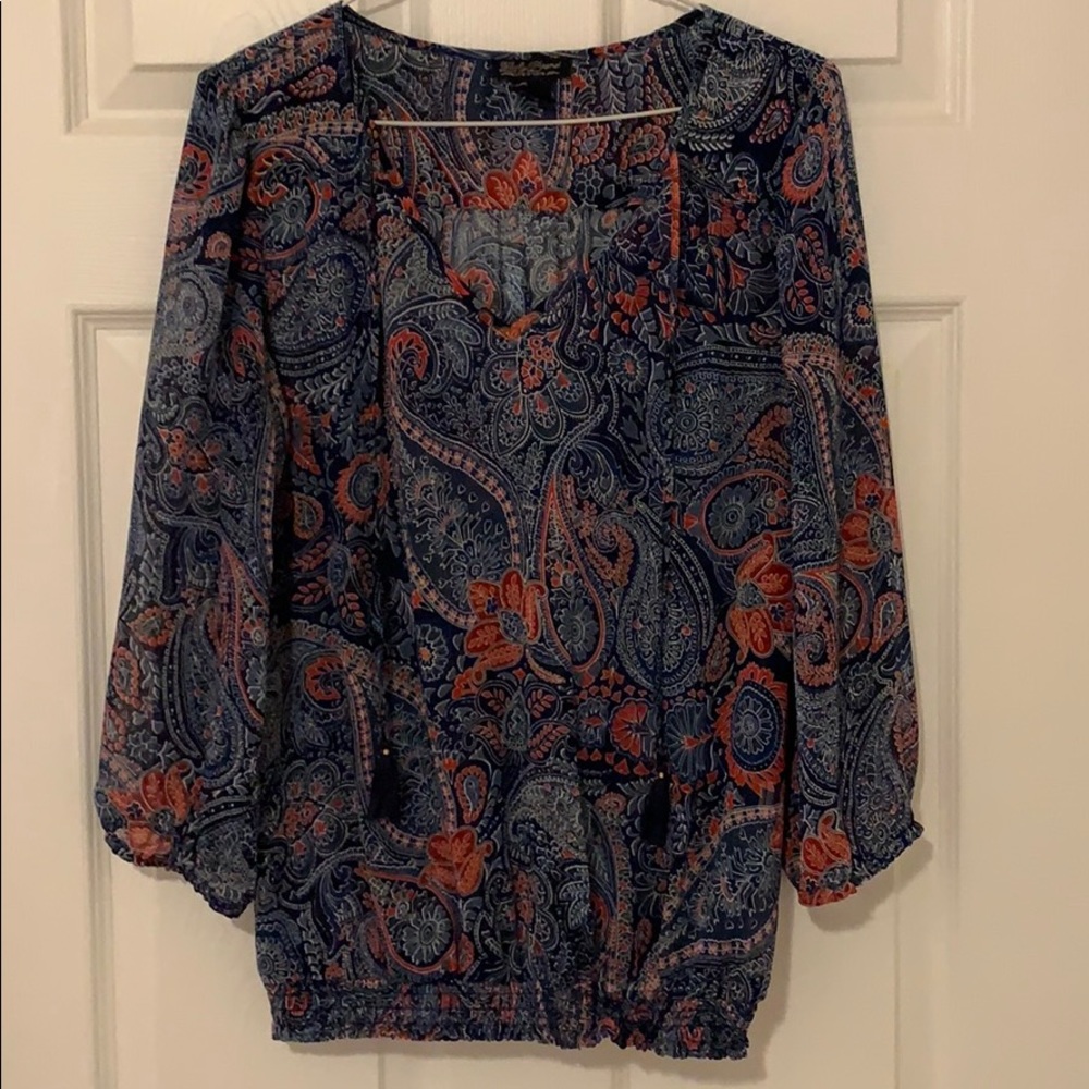 Lucky Brand paisley boho top in blue - sheer